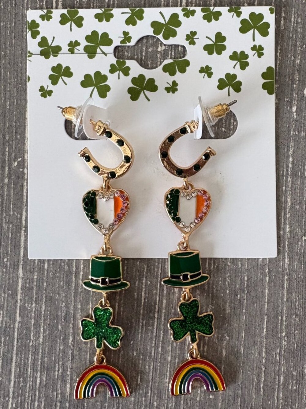NWT - St Patrick's Day Gold Dangle Charm Earrings